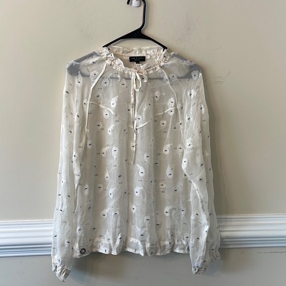 Rag & Bone Bennett sheer Floral Tie-Sleeve Top - Picture 2 of 5